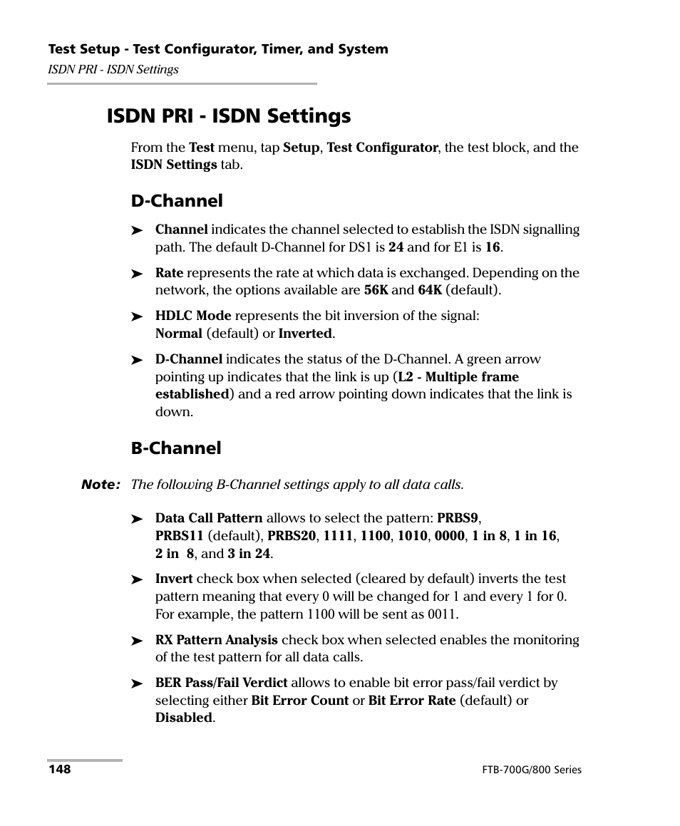 Isdn pri - isdn settings, D-channel, B-channel | EXFO FTB-800 Series for FTB-1 User Manual | Page 158 / 621