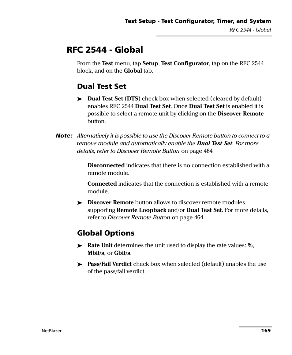Rfc 2544 - global, Dual test set, Global options | EXFO FTB-800 Series for FTB-1 User Manual | Page 179 / 621