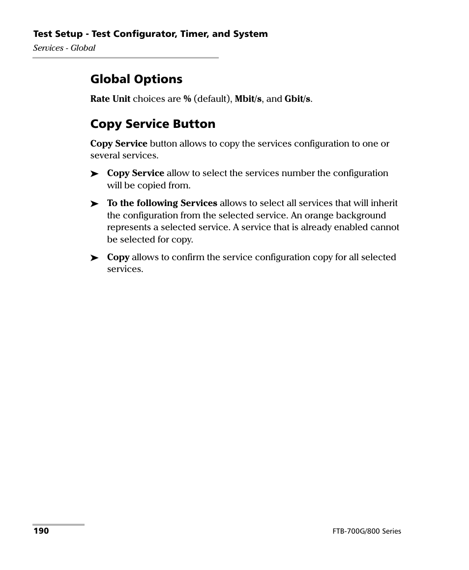 Global options, Copy service button | EXFO FTB-800 Series for FTB-1 User Manual | Page 200 / 621