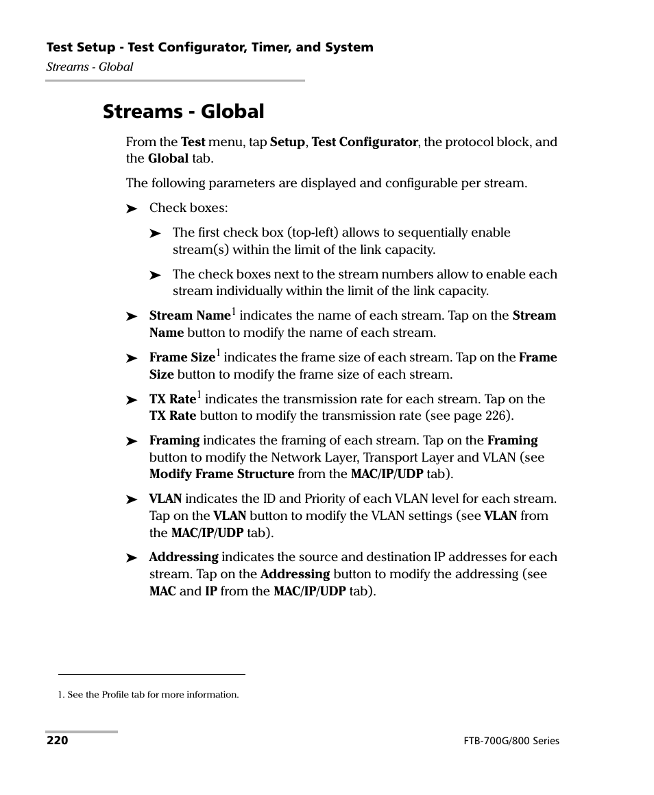 Streams - global | EXFO FTB-800 Series for FTB-1 User Manual | Page 230 / 621