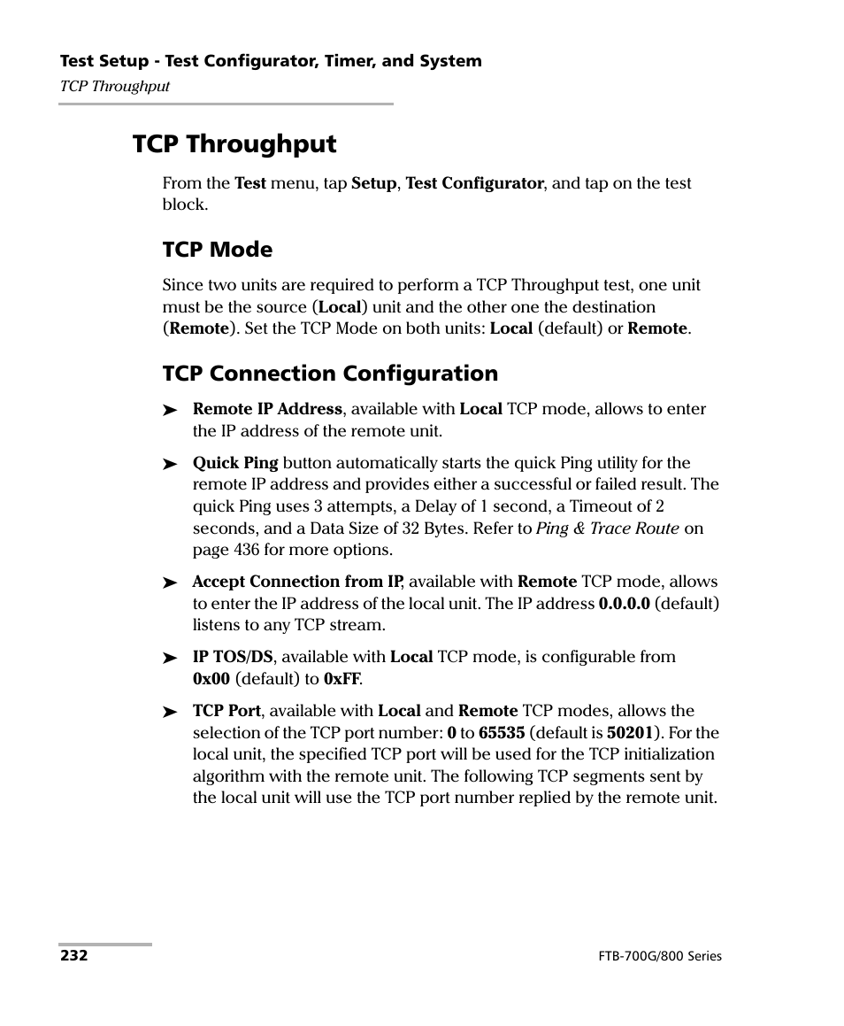 Tcp throughput, Tcp mode, Tcp connection configuration | EXFO FTB-800 Series for FTB-1 User Manual | Page 242 / 621