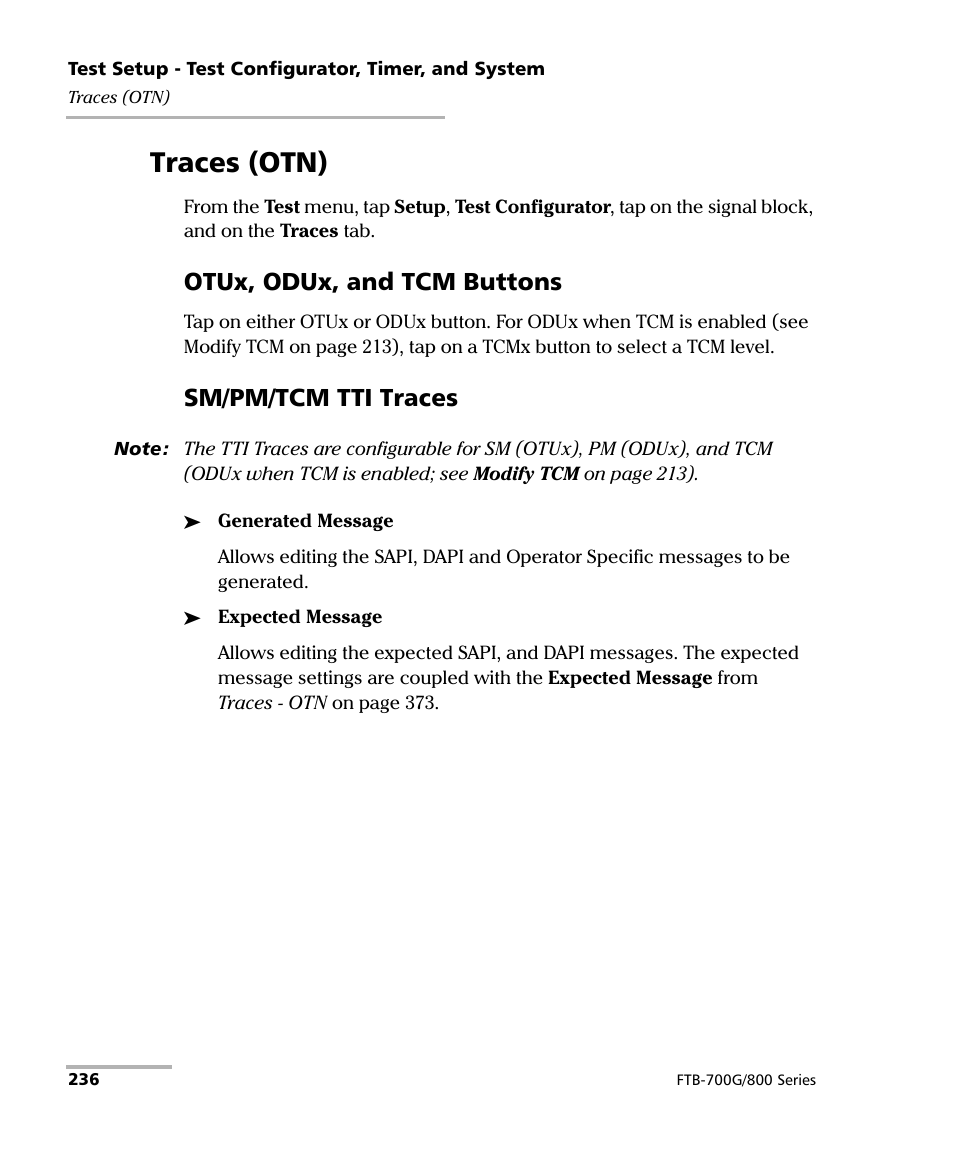 Traces (otn), Otux, odux, and tcm buttons, Sm/pm/tcm tti traces | EXFO FTB-800 Series for FTB-1 User Manual | Page 246 / 621