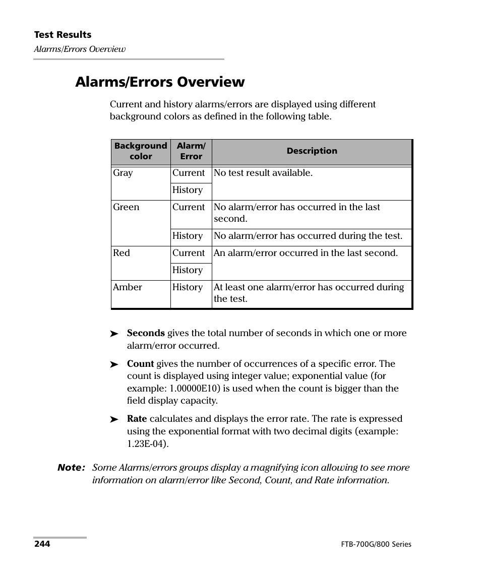Alarms/errors overview | EXFO FTB-800 Series for FTB-1 User Manual | Page 254 / 621