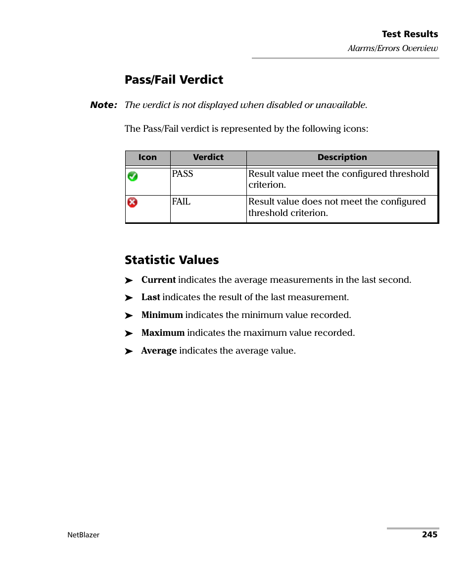 Pass/fail verdict, Statistic values | EXFO FTB-800 Series for FTB-1 User Manual | Page 255 / 621