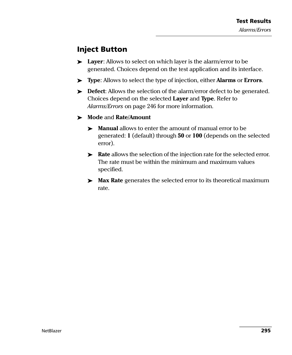 Inject button | EXFO FTB-800 Series for FTB-1 User Manual | Page 305 / 621