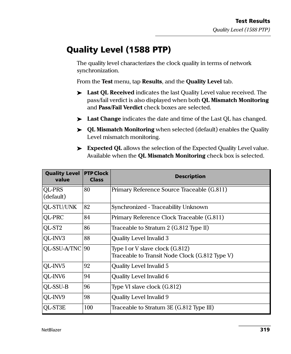 Quality level (1588 ptp) | EXFO FTB-800 Series for FTB-1 User Manual | Page 329 / 621