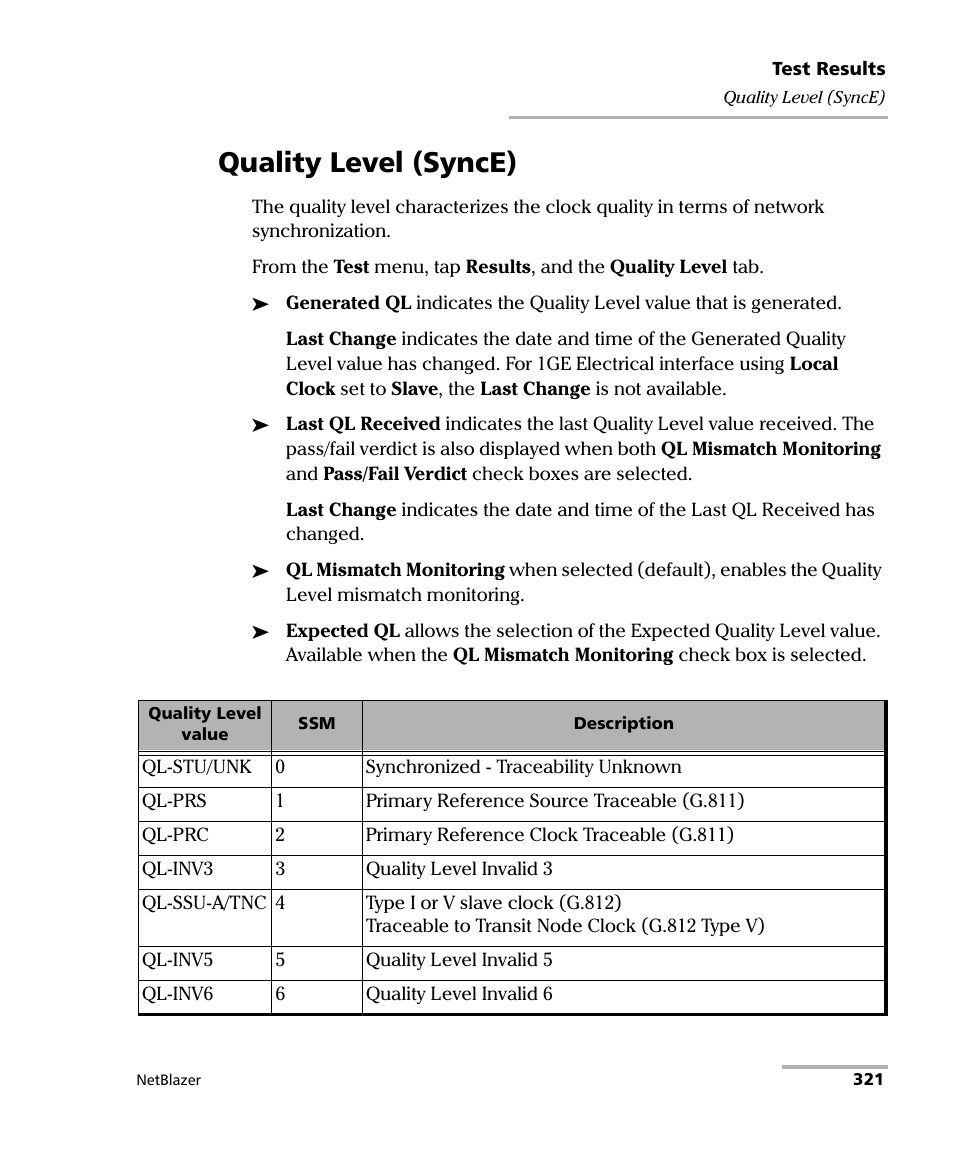 Quality level (synce) | EXFO FTB-800 Series for FTB-1 User Manual | Page 331 / 621