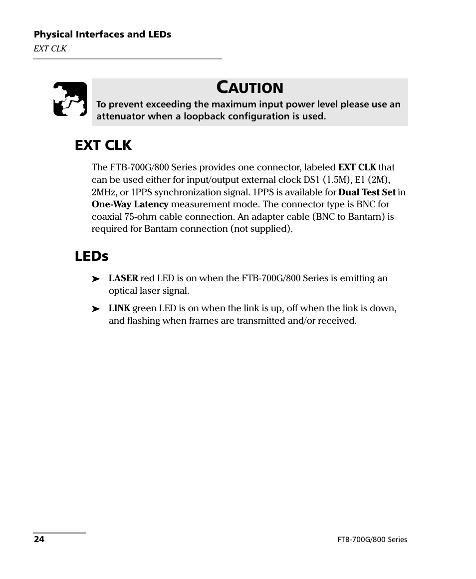 Ext clk, Leds, Ext clk leds | Aution | EXFO FTB-800 Series for FTB-1 User Manual | Page 34 / 621