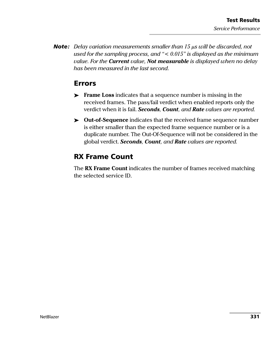 Errors, Rx frame count | EXFO FTB-800 Series for FTB-1 User Manual | Page 341 / 621
