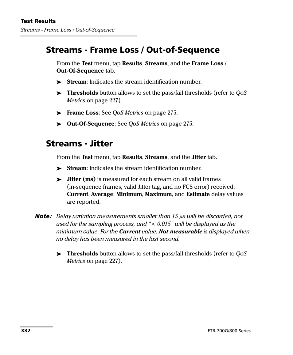 Streams - frame loss / out-of-sequence, Streams - jitter | EXFO FTB-800 Series for FTB-1 User Manual | Page 342 / 621