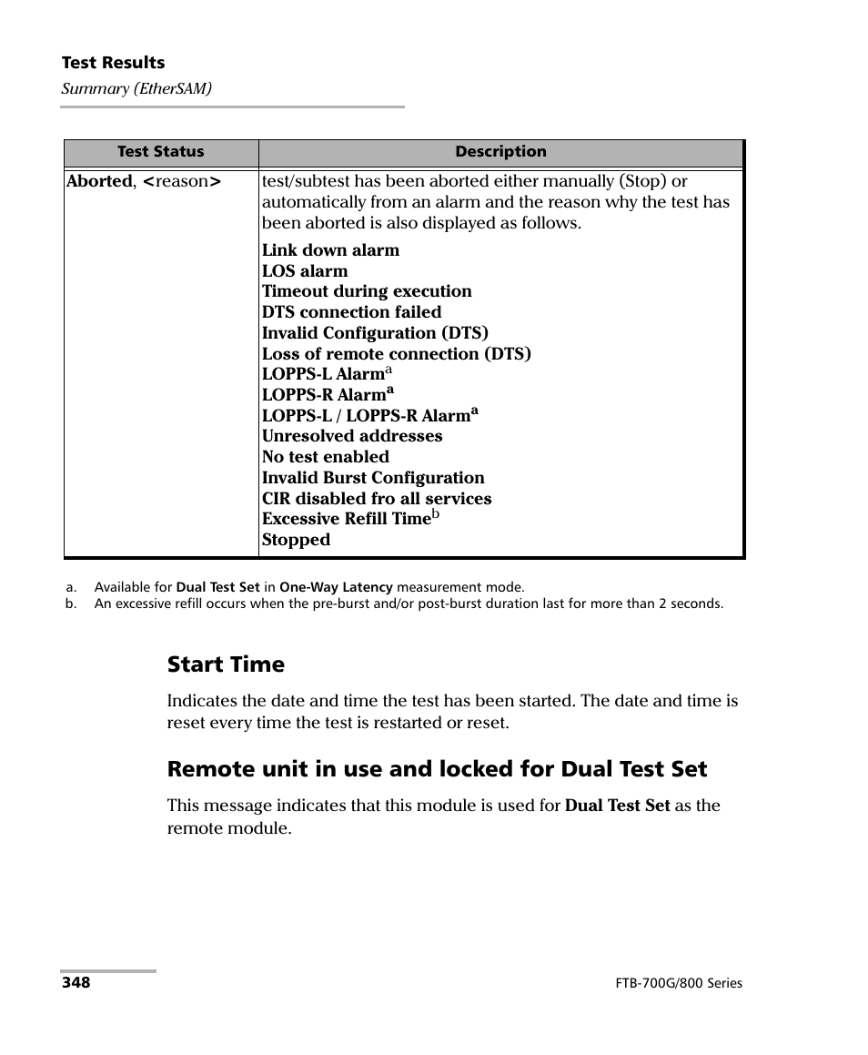 Start time, Remote unit in use and locked for dual test set | EXFO FTB-800 Series for FTB-1 User Manual | Page 358 / 621