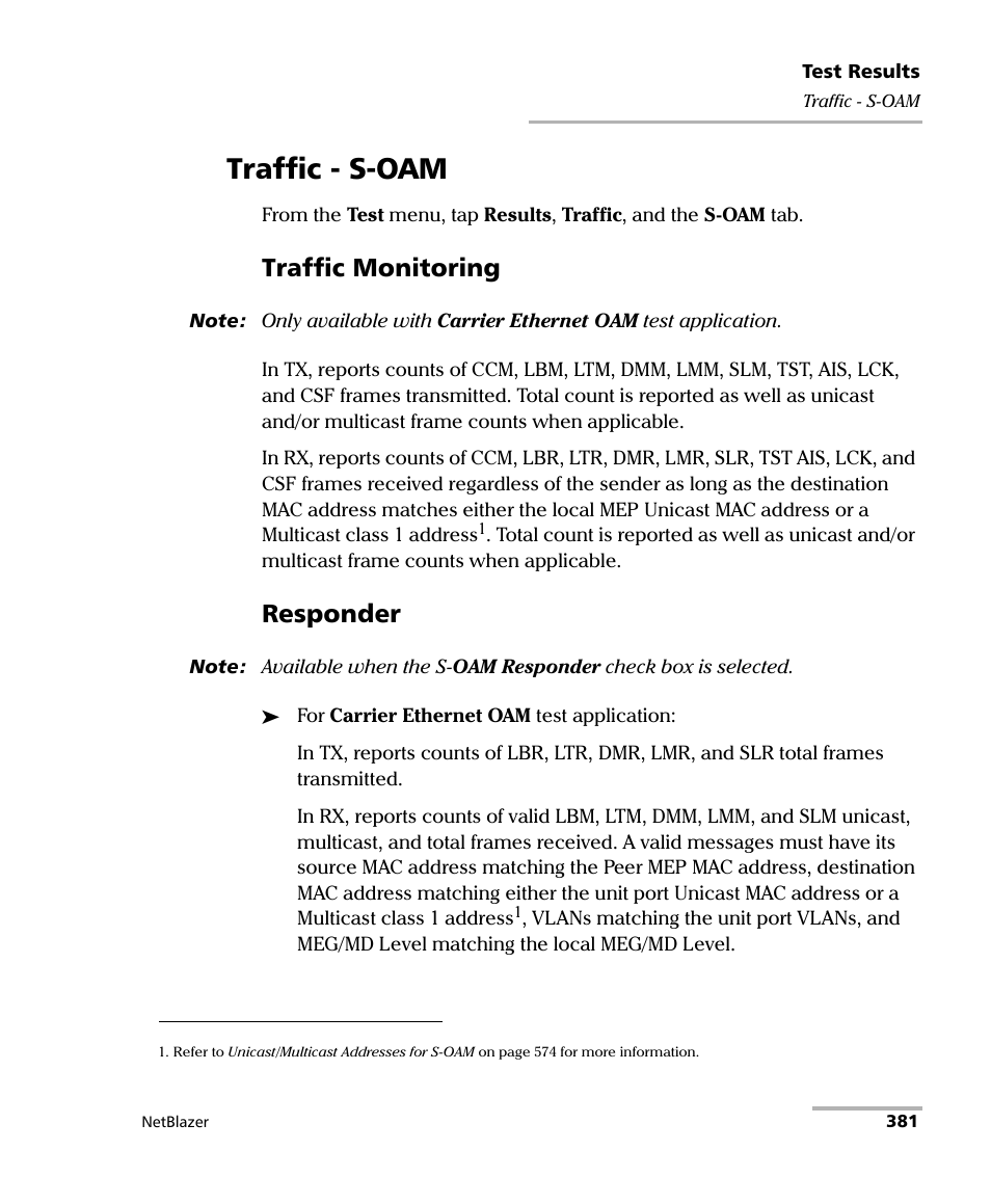 Traffic - s-oam, Traffic monitoring, Responder | EXFO FTB-800 Series for FTB-1 User Manual | Page 391 / 621
