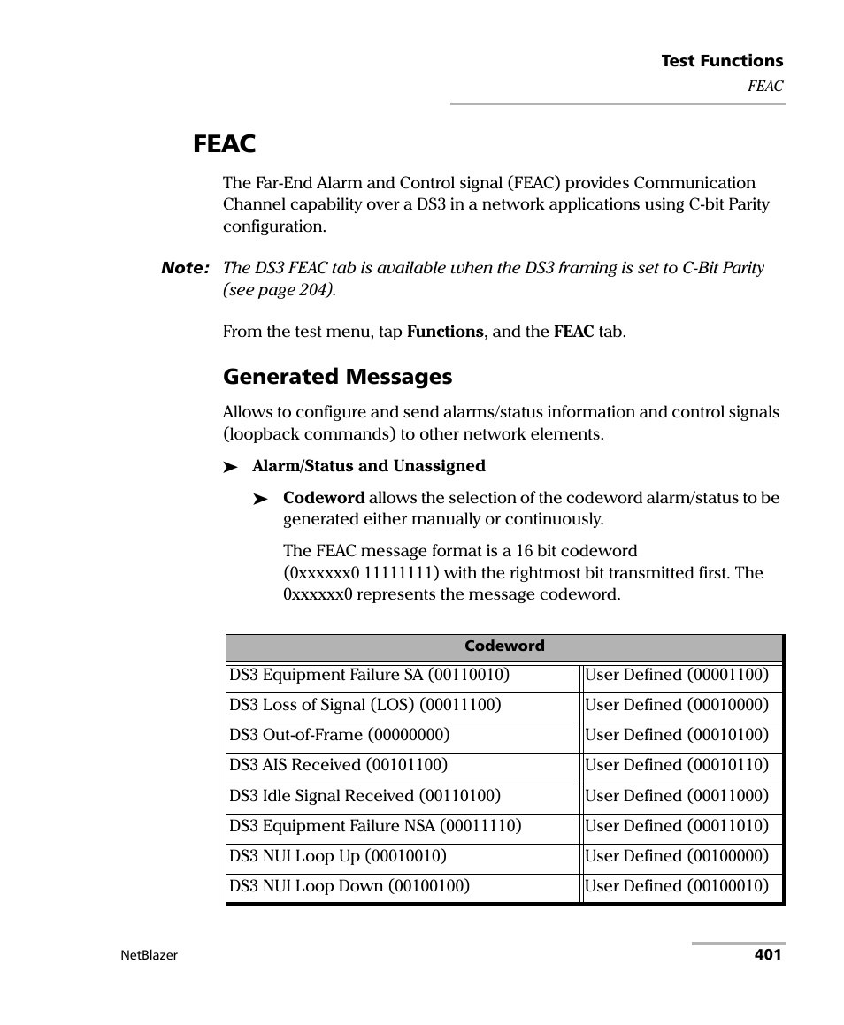 Feac, Generated messages | EXFO FTB-800 Series for FTB-1 User Manual | Page 411 / 621