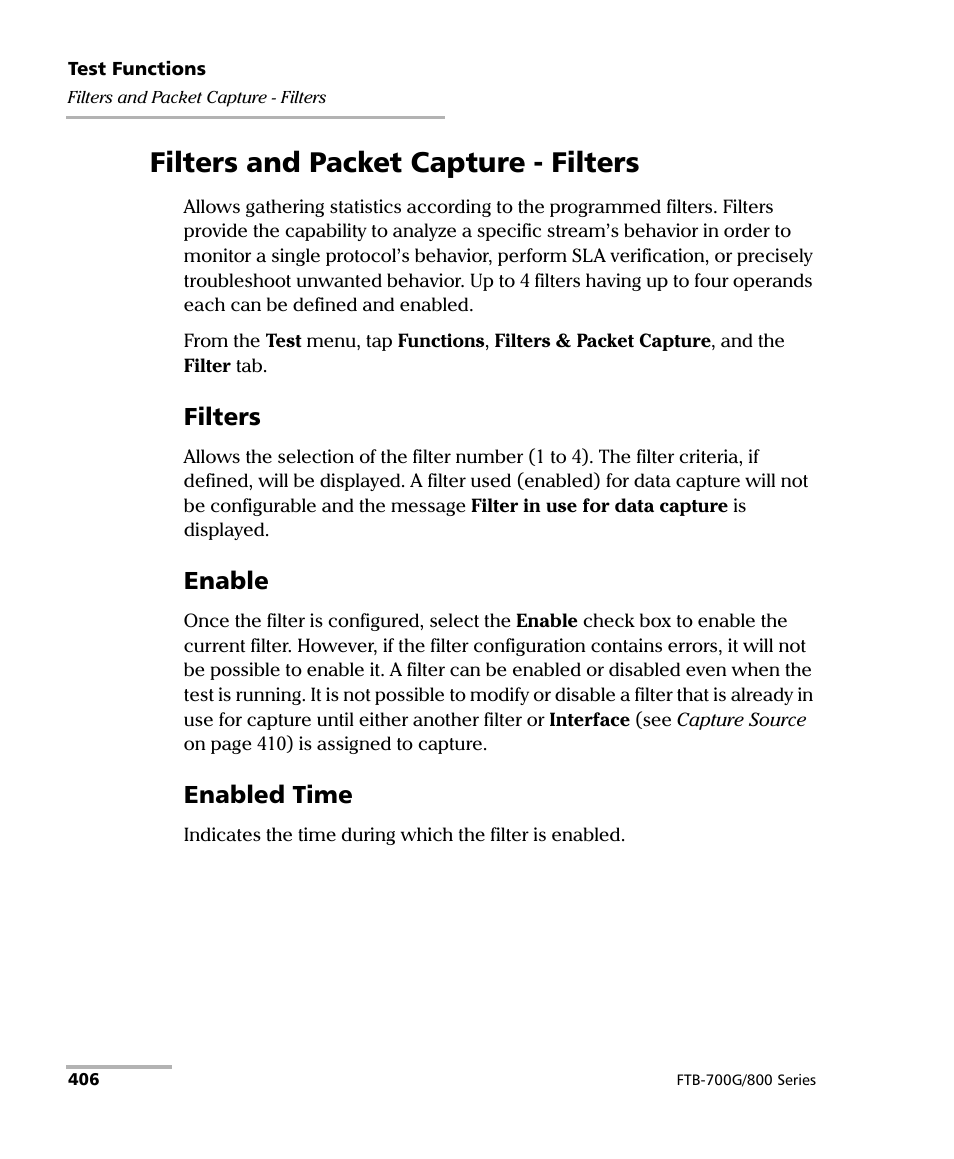Filters and packet capture - filters, Filters, Enable | Enabled time | EXFO FTB-800 Series for FTB-1 User Manual | Page 416 / 621