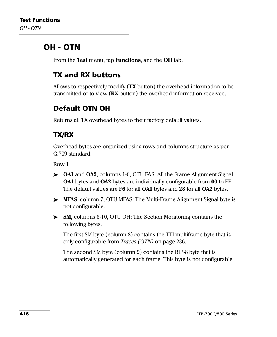 Oh - otn, Tx and rx buttons, Default otn oh | Tx/rx | EXFO FTB-800 Series for FTB-1 User Manual | Page 426 / 621