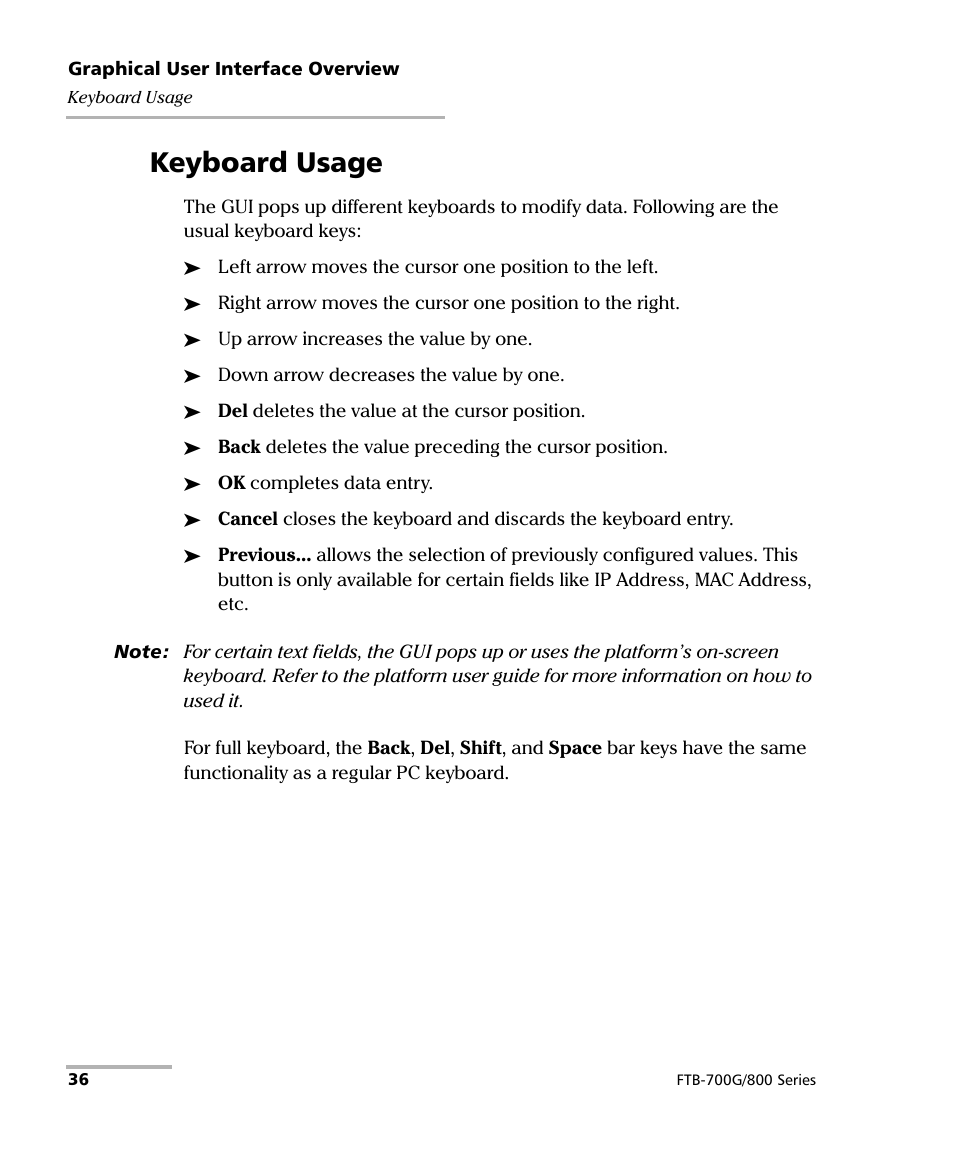 Keyboard usage | EXFO FTB-800 Series for FTB-1 User Manual | Page 46 / 621