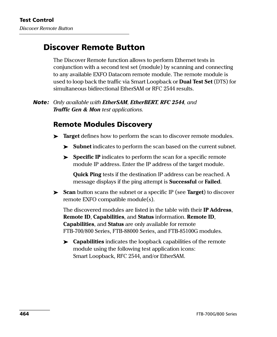 Discover remote button, Remote modules discovery | EXFO FTB-800 Series for FTB-1 User Manual | Page 474 / 621