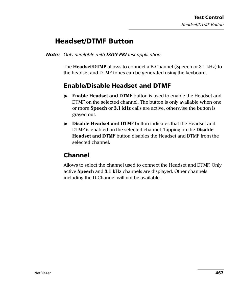 Headset/dtmf button, Enable/disable headset and dtmf, Channel | EXFO FTB-800 Series for FTB-1 User Manual | Page 477 / 621