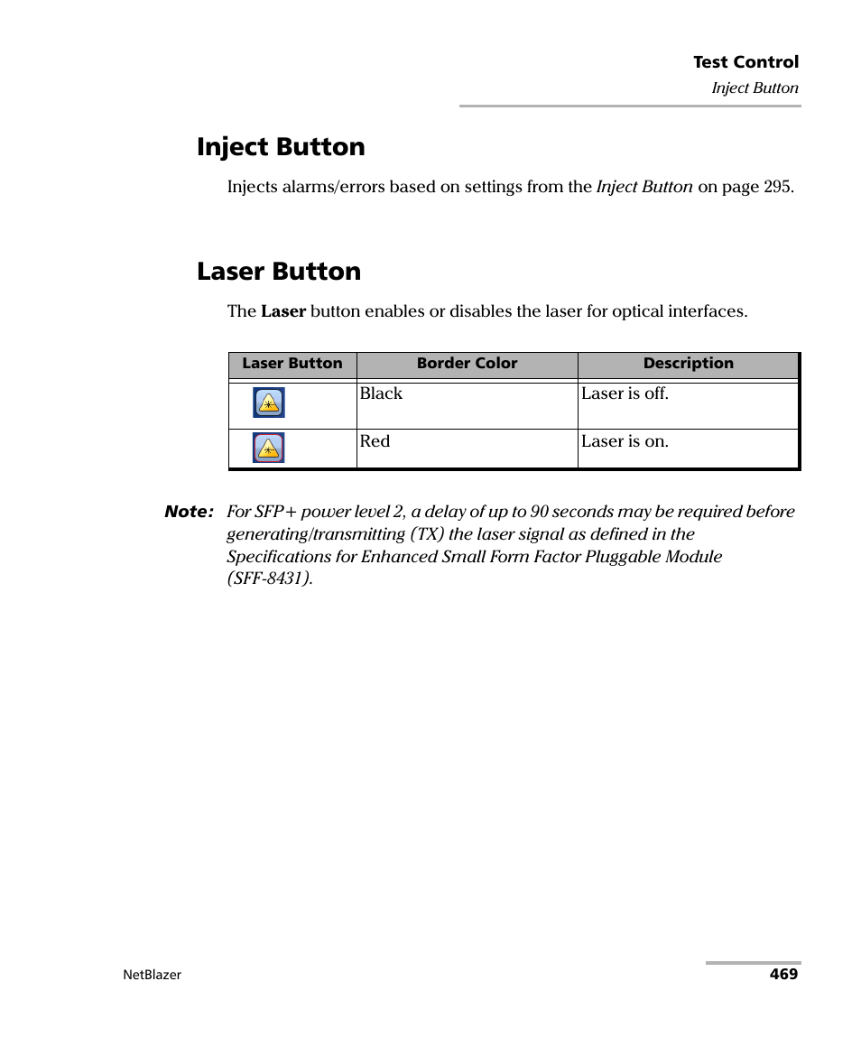 Inject button, Laser button, Inject button laser button | EXFO FTB-800 Series for FTB-1 User Manual | Page 479 / 621