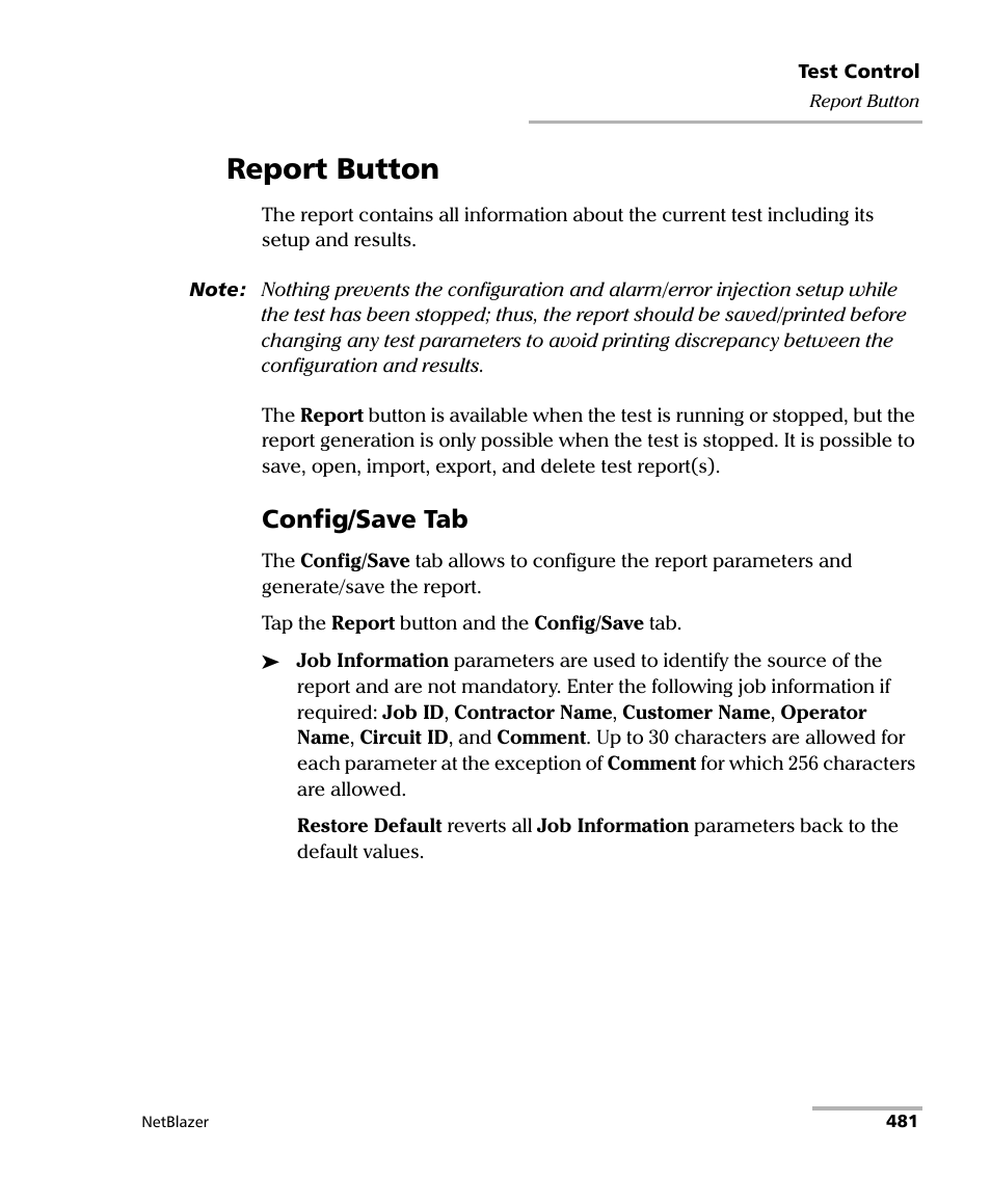 Report button, Config/save tab | EXFO FTB-800 Series for FTB-1 User Manual | Page 491 / 621