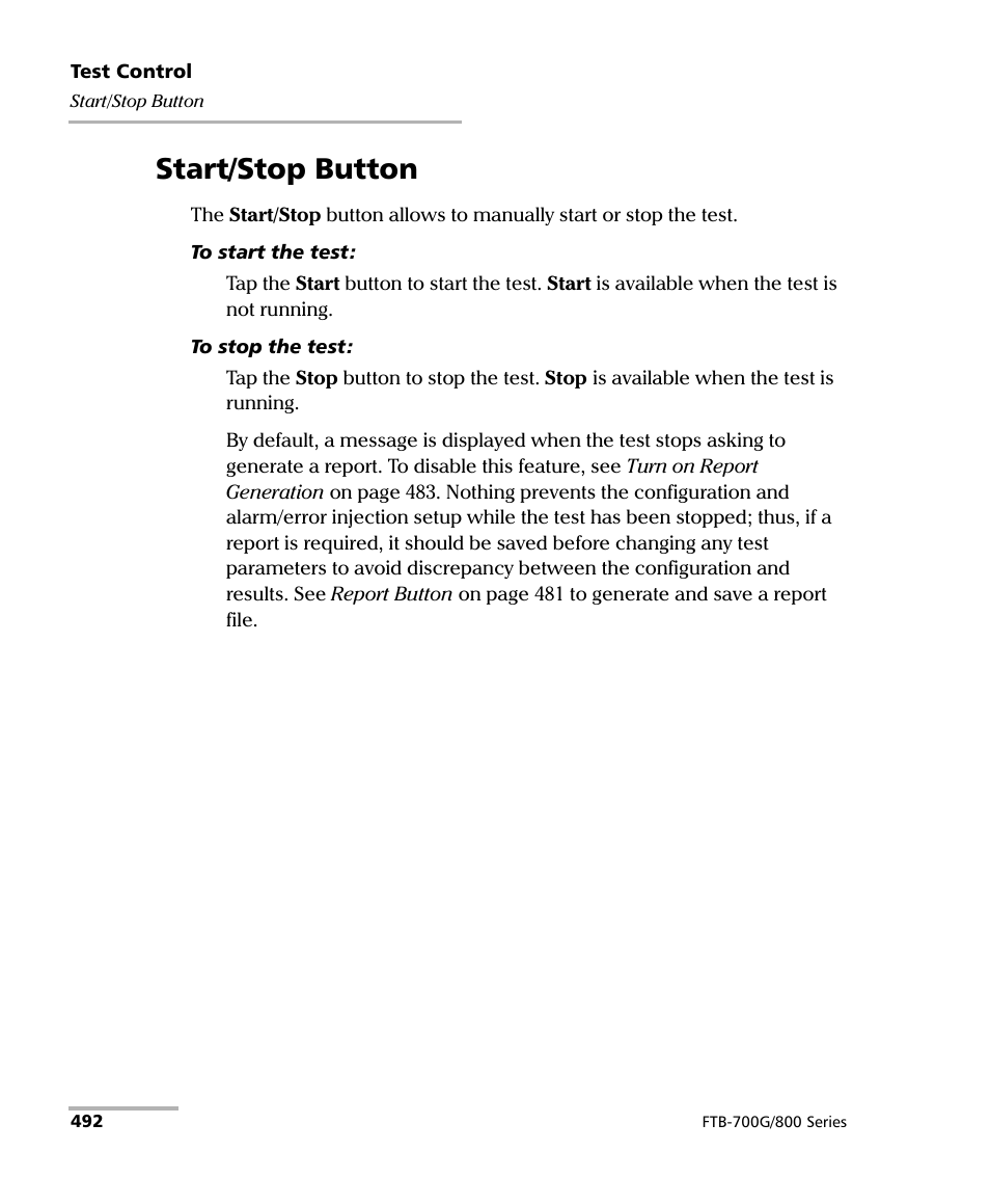 Start/stop button | EXFO FTB-800 Series for FTB-1 User Manual | Page 502 / 621