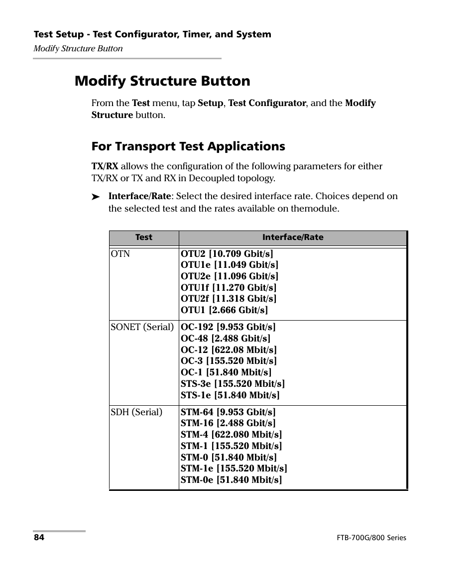 Modify structure button, For transport test applications | EXFO FTB-800 Series for FTB-1 User Manual | Page 94 / 621