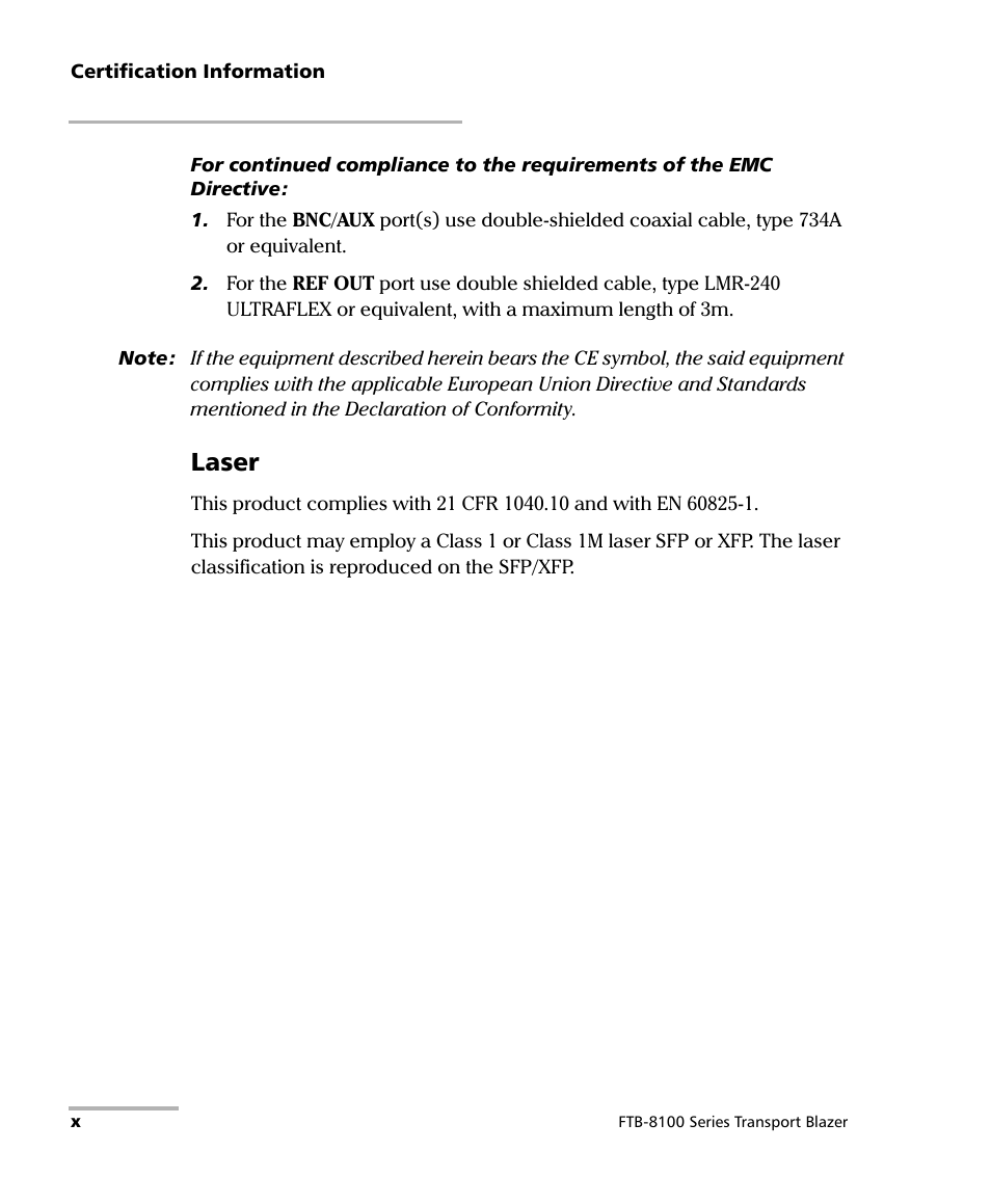 Laser | EXFO FTB-8100 Series Transport Blazer for FTB-200 User Manual | Page 10 / 518