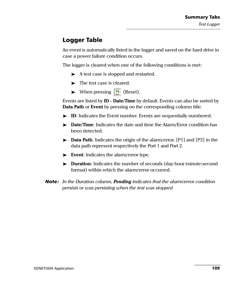 Logger table | EXFO FTB-8100 Series Transport Blazer for FTB-200 User Manual | Page 121 / 518