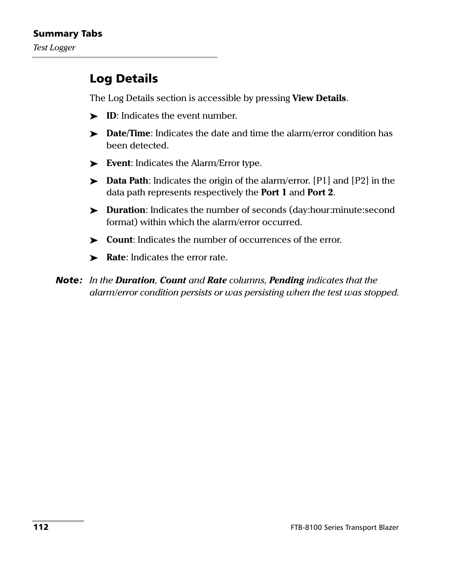 Log details | EXFO FTB-8100 Series Transport Blazer for FTB-200 User Manual | Page 124 / 518
