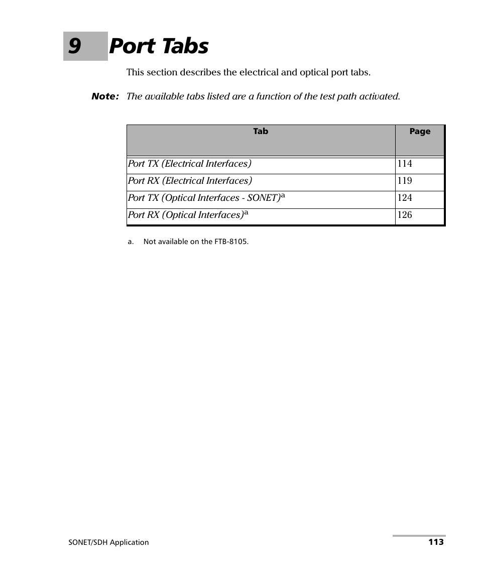 9 port tabs, 9port tabs | EXFO FTB-8100 Series Transport Blazer for FTB-200 User Manual | Page 125 / 518