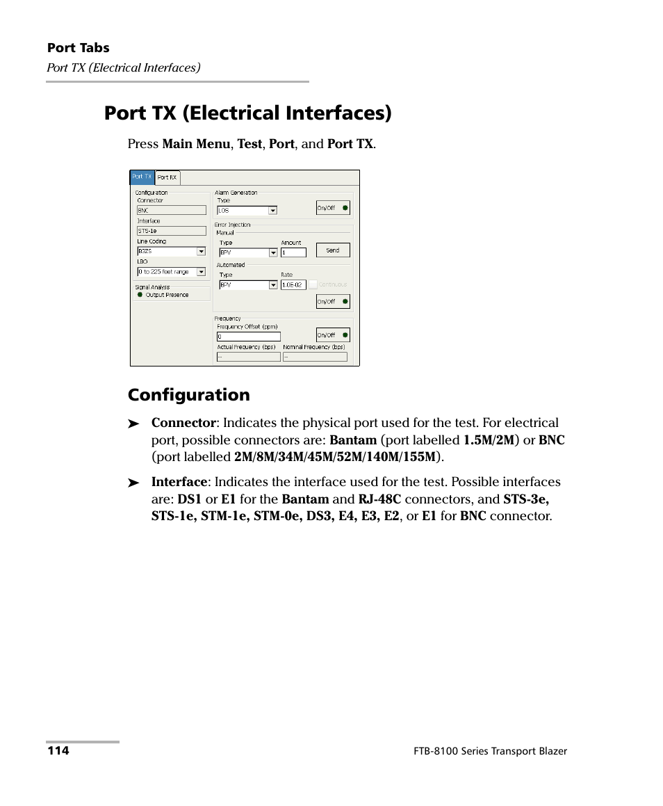 Port tx (electrical interfaces), Configuration | EXFO FTB-8100 Series Transport Blazer for FTB-200 User Manual | Page 126 / 518