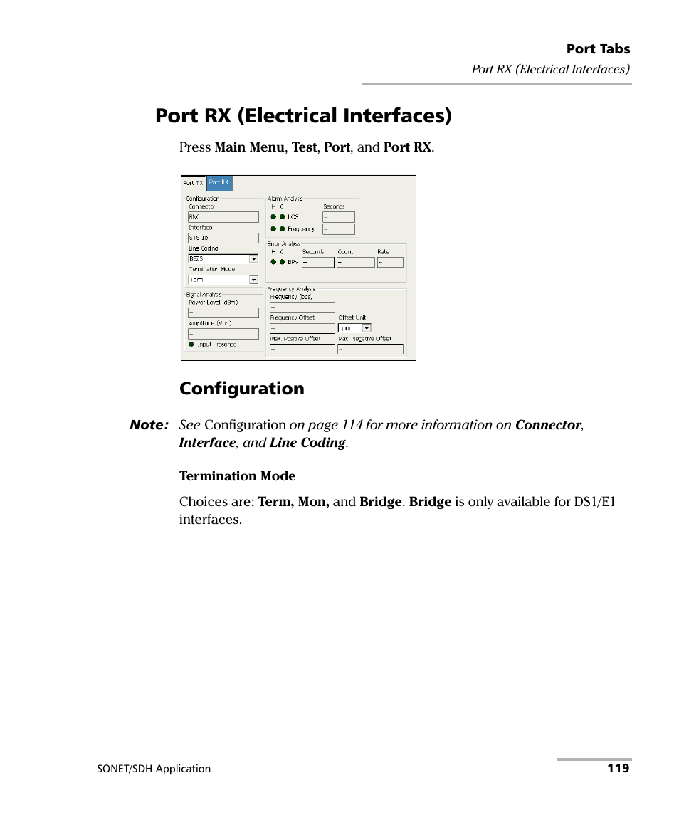 Port rx (electrical interfaces), Configuration | EXFO FTB-8100 Series Transport Blazer for FTB-200 User Manual | Page 131 / 518