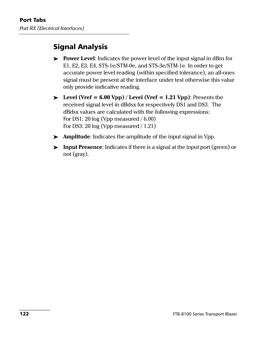 Signal analysis | EXFO FTB-8100 Series Transport Blazer for FTB-200 User Manual | Page 134 / 518