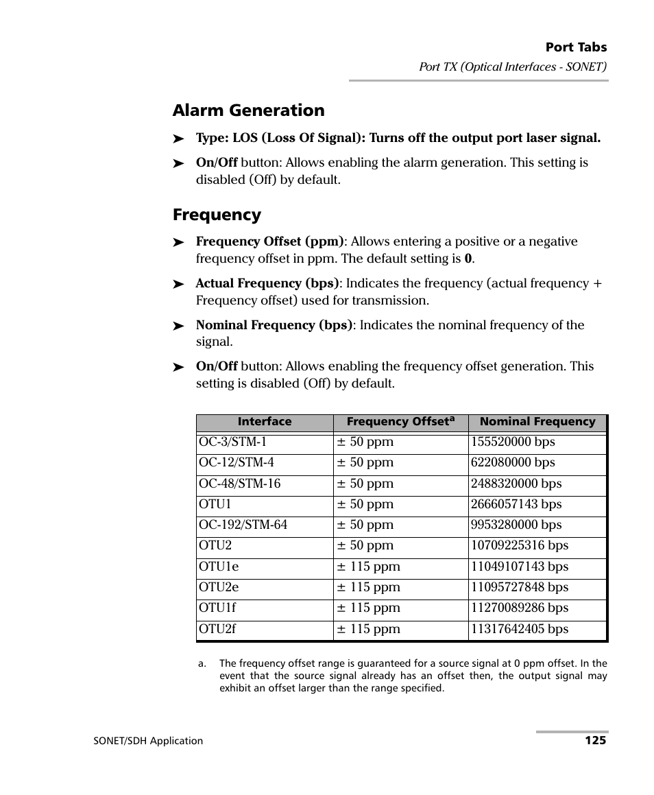 Alarm generation, Frequency | EXFO FTB-8100 Series Transport Blazer for FTB-200 User Manual | Page 137 / 518