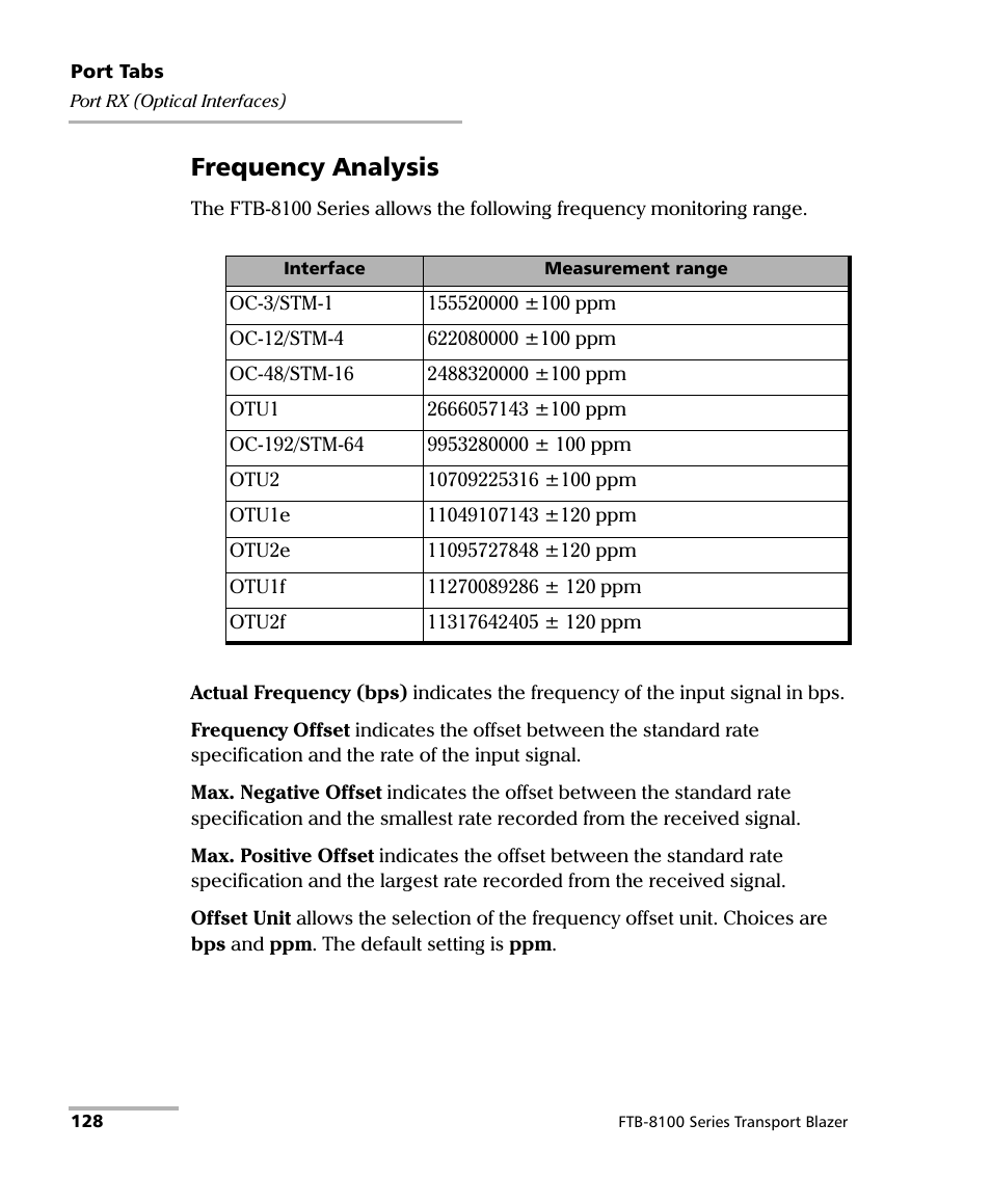 Frequency analysis | EXFO FTB-8100 Series Transport Blazer for FTB-200 User Manual | Page 140 / 518