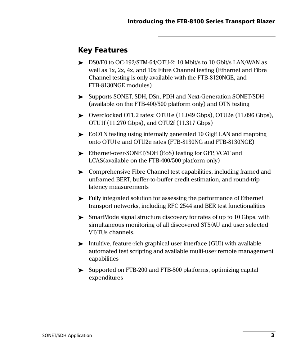 Key features | EXFO FTB-8100 Series Transport Blazer for FTB-200 User Manual | Page 15 / 518