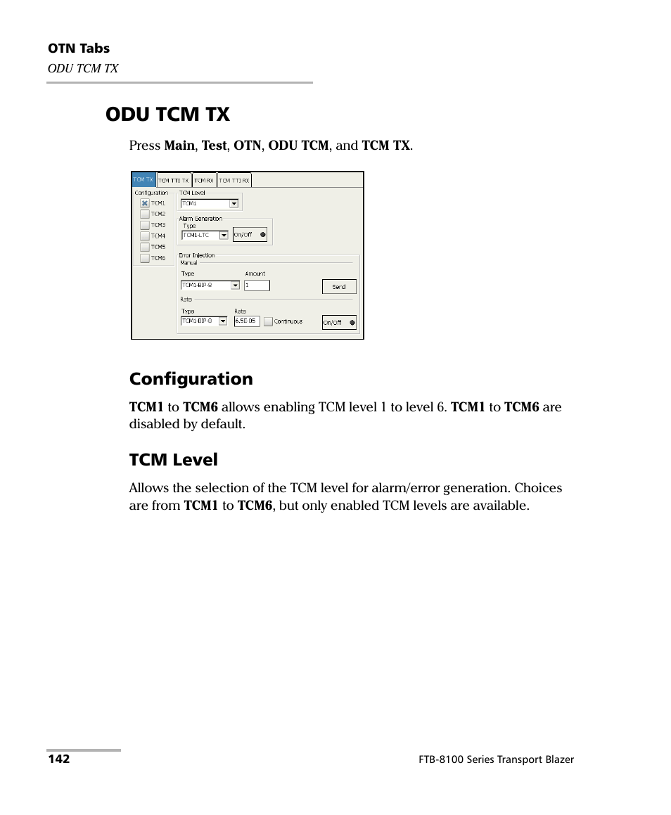 Odu tcm tx, Configuration, Tcm level | EXFO FTB-8100 Series Transport Blazer for FTB-200 User Manual | Page 154 / 518