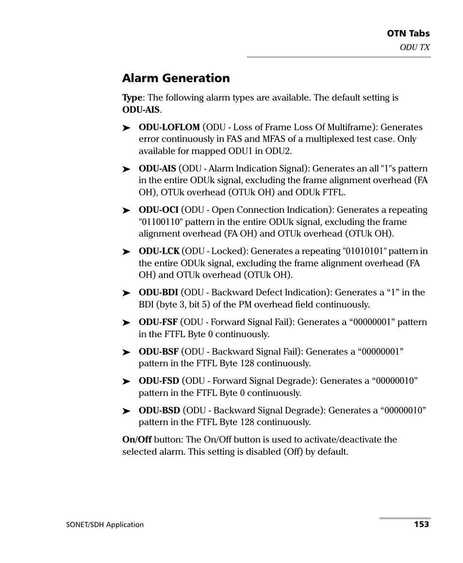 Alarm generation | EXFO FTB-8100 Series Transport Blazer for FTB-200 User Manual | Page 165 / 518