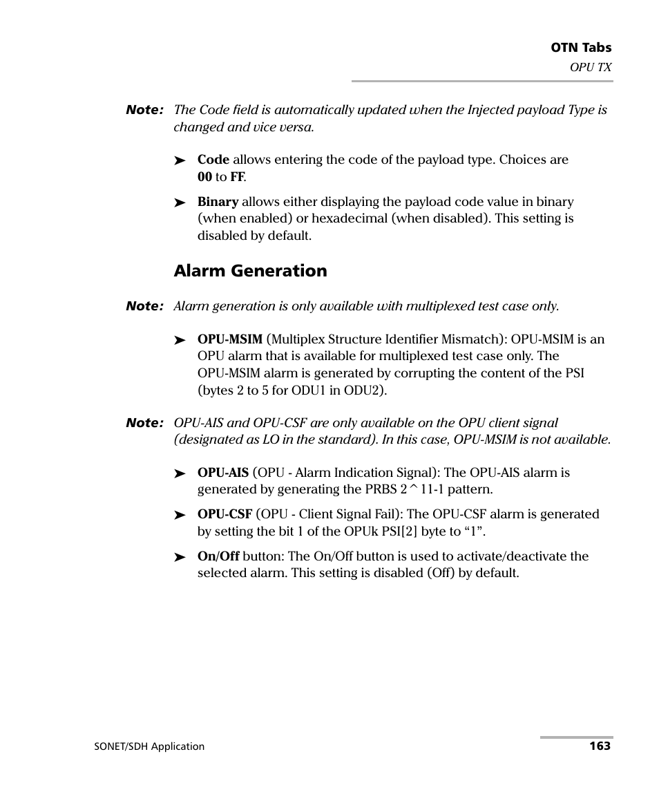 Alarm generation | EXFO FTB-8100 Series Transport Blazer for FTB-200 User Manual | Page 175 / 518