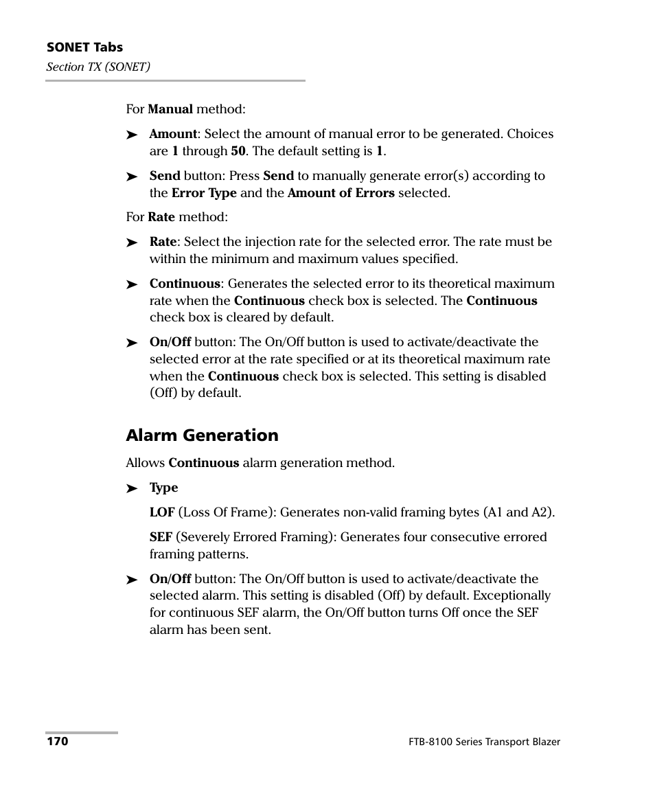 Alarm generation | EXFO FTB-8100 Series Transport Blazer for FTB-200 User Manual | Page 182 / 518
