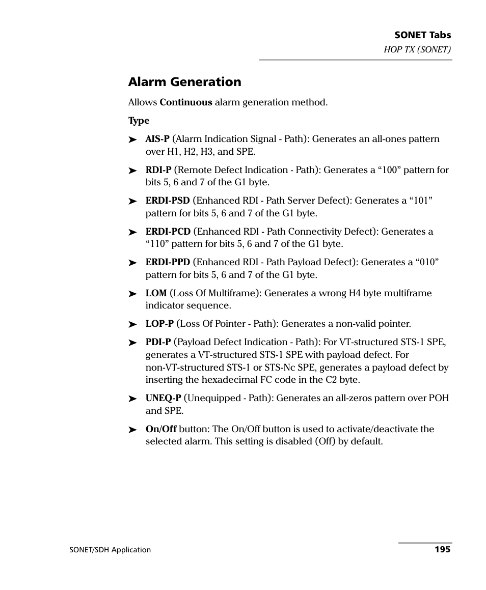 Alarm generation | EXFO FTB-8100 Series Transport Blazer for FTB-200 User Manual | Page 207 / 518