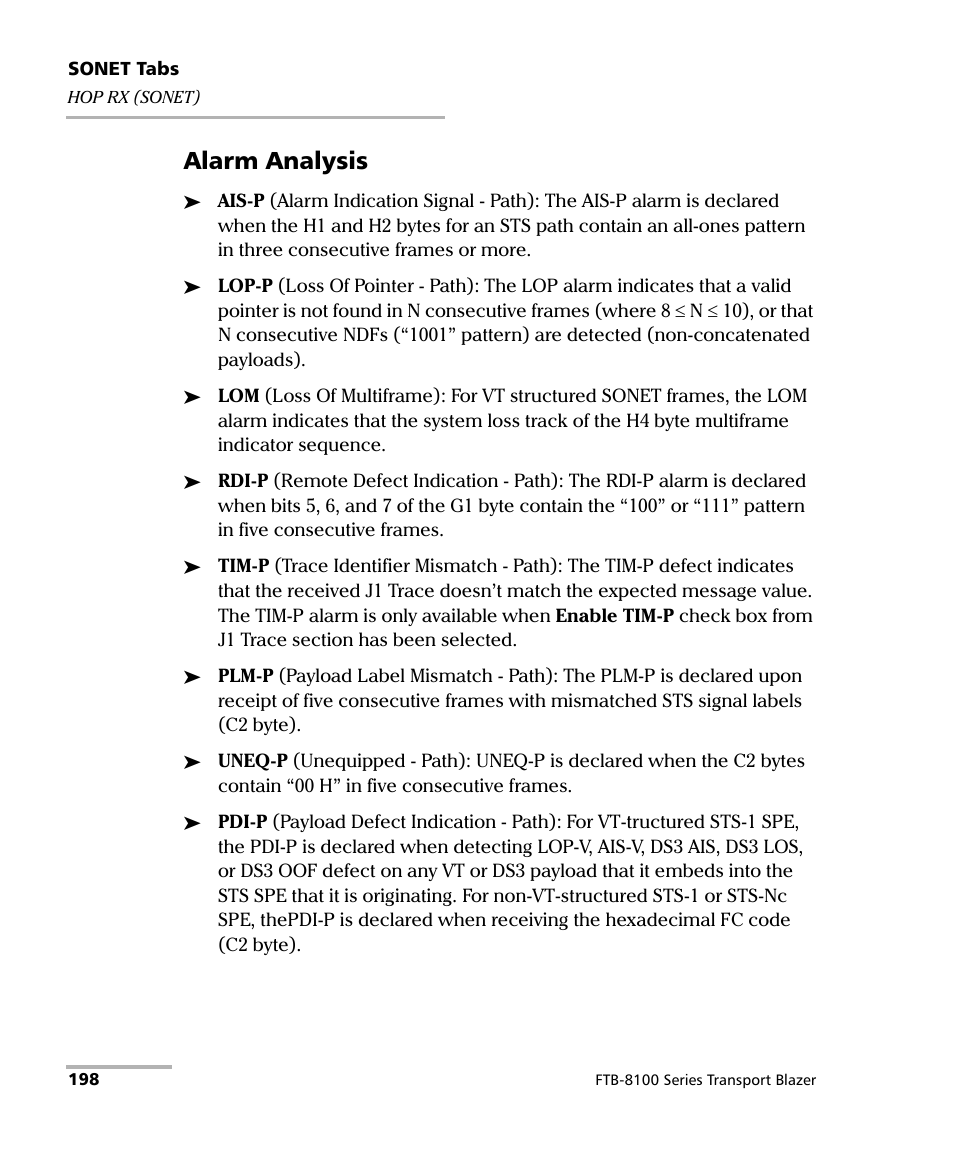 Alarm analysis | EXFO FTB-8100 Series Transport Blazer for FTB-200 User Manual | Page 210 / 518