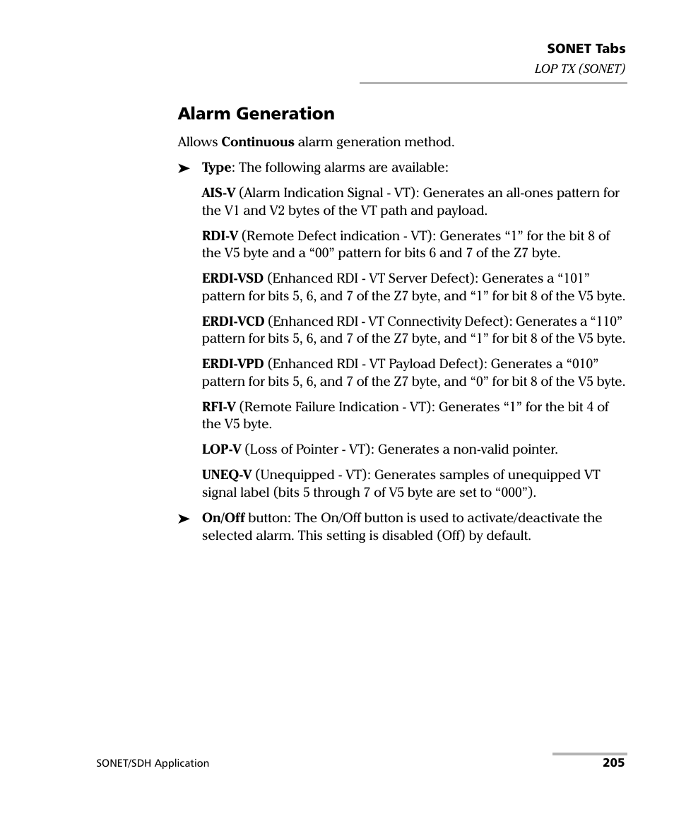 Alarm generation | EXFO FTB-8100 Series Transport Blazer for FTB-200 User Manual | Page 217 / 518