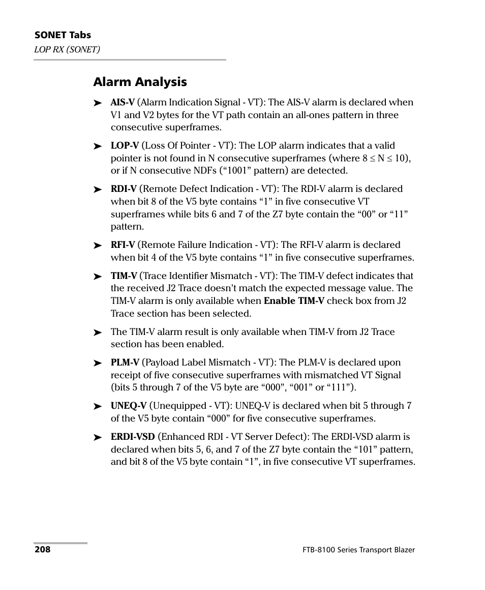 Alarm analysis | EXFO FTB-8100 Series Transport Blazer for FTB-200 User Manual | Page 220 / 518