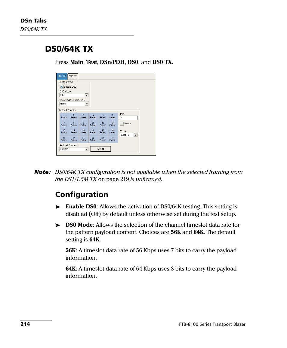 Ds0/64k tx, Configuration | EXFO FTB-8100 Series Transport Blazer for FTB-200 User Manual | Page 226 / 518