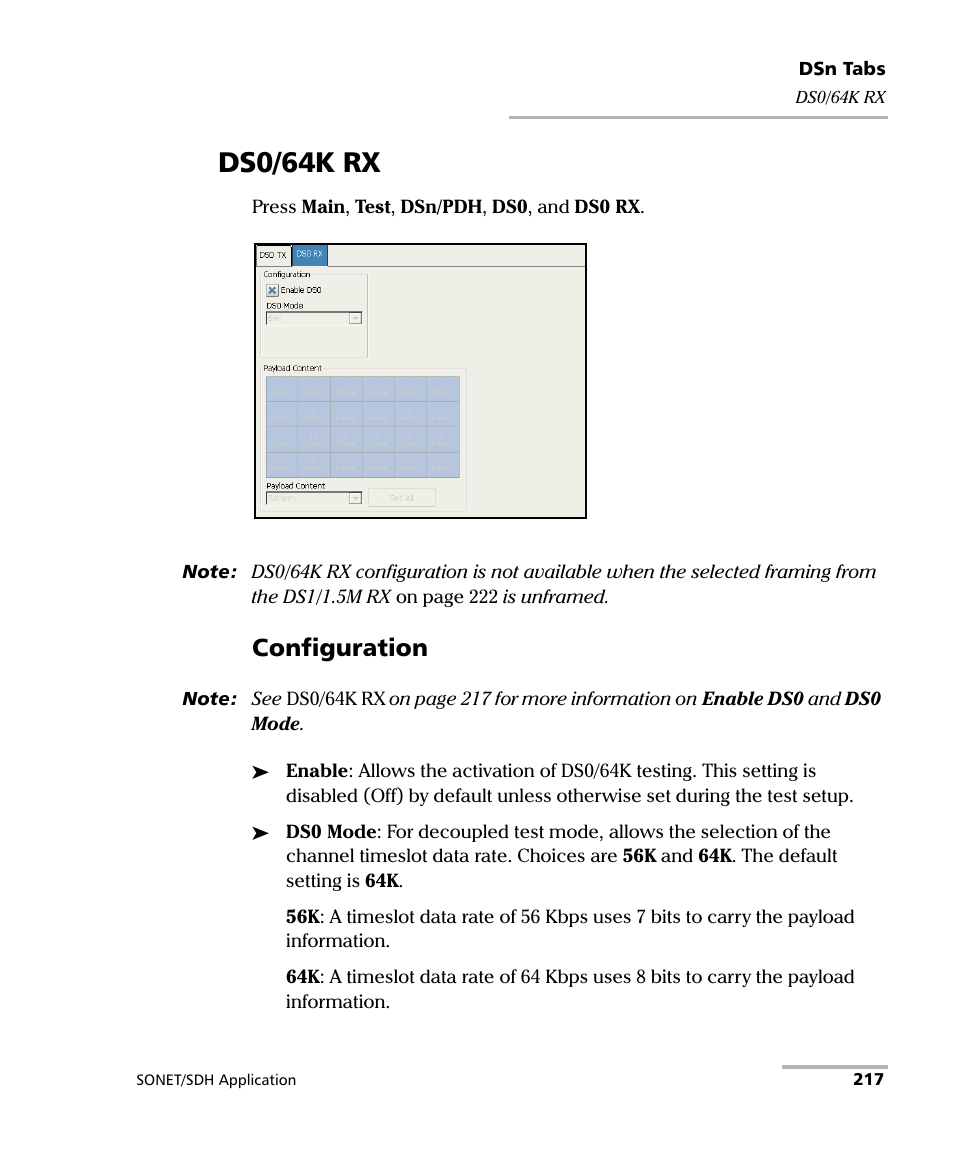 Ds0/64k rx, Configuration | EXFO FTB-8100 Series Transport Blazer for FTB-200 User Manual | Page 229 / 518
