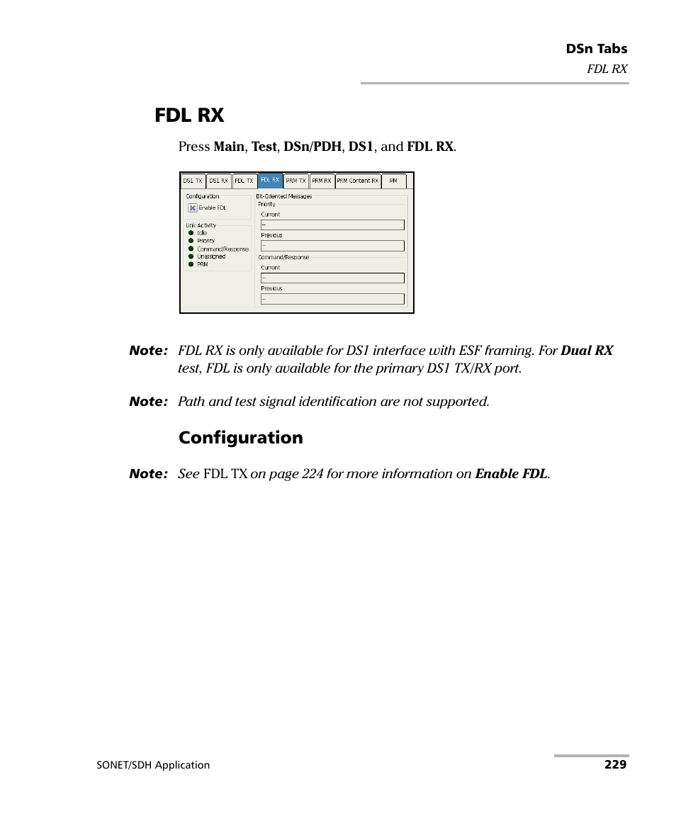 Fdl rx, Configuration | EXFO FTB-8100 Series Transport Blazer for FTB-200 User Manual | Page 241 / 518