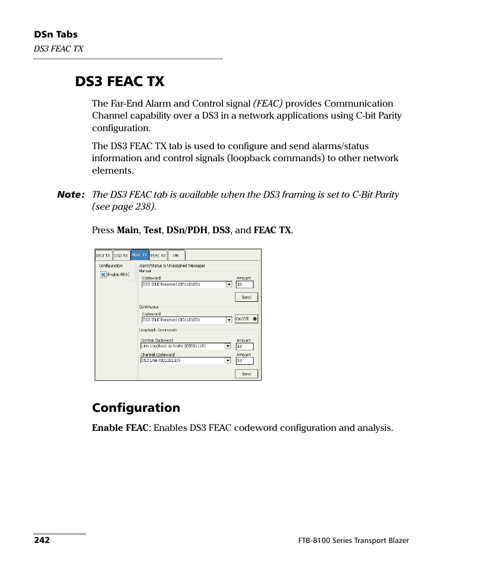 Ds3 feac tx, Configuration | EXFO FTB-8100 Series Transport Blazer for FTB-200 User Manual | Page 254 / 518