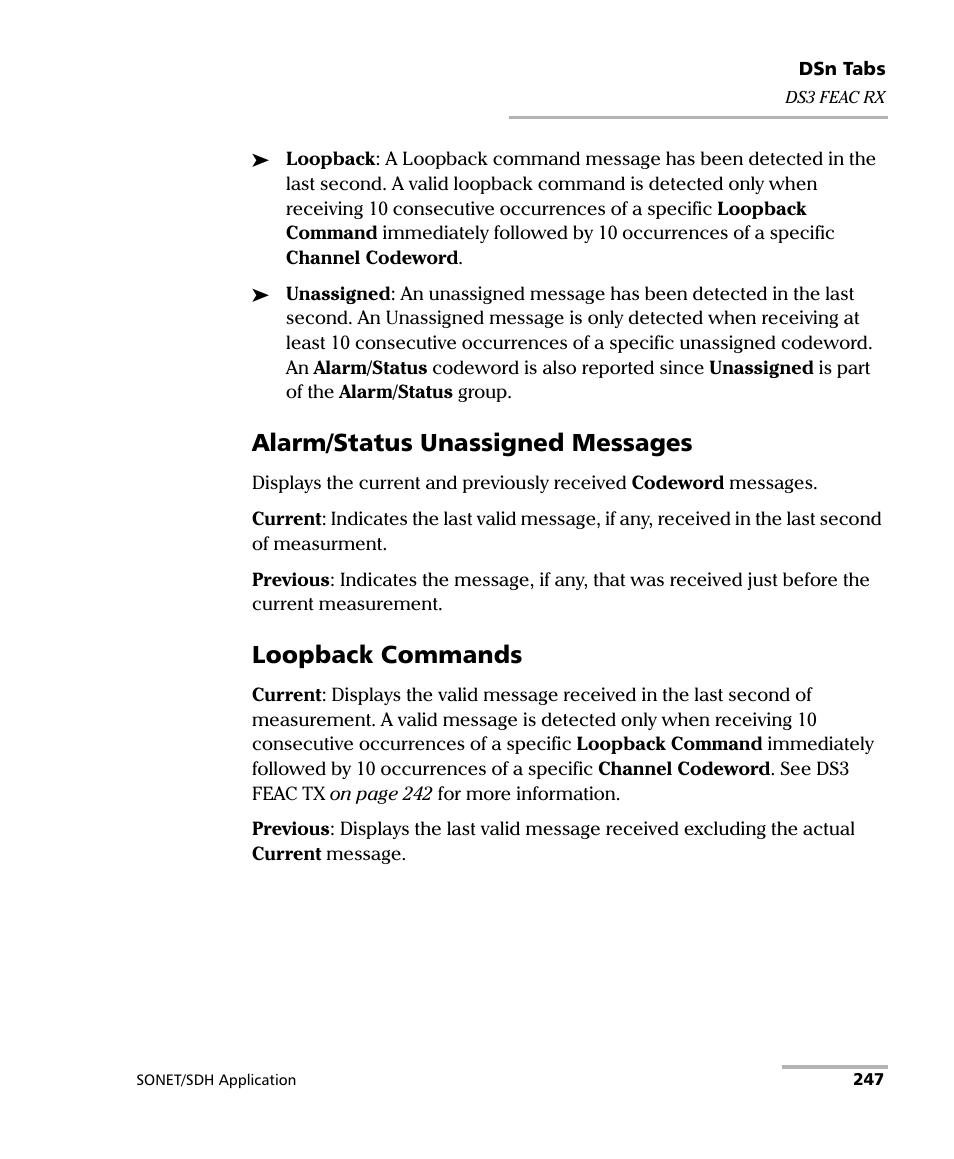 Alarm/status unassigned messages, Loopback commands | EXFO FTB-8100 Series Transport Blazer for FTB-200 User Manual | Page 259 / 518