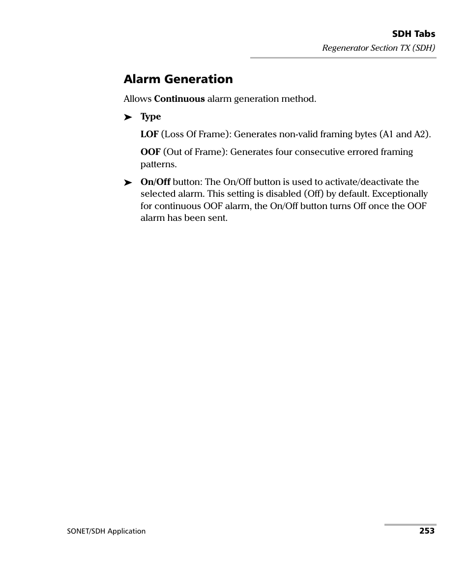 Alarm generation | EXFO FTB-8100 Series Transport Blazer for FTB-200 User Manual | Page 265 / 518